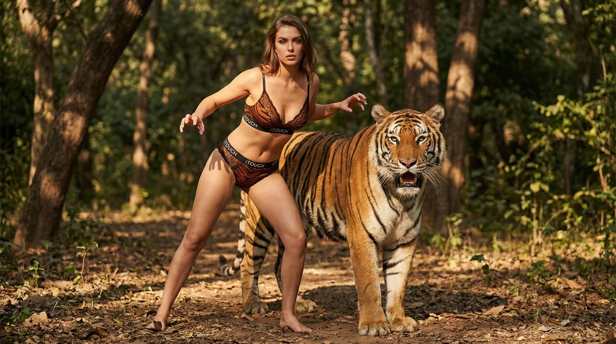 Harmony of Power and Grace in a Sunlit Forest Scene