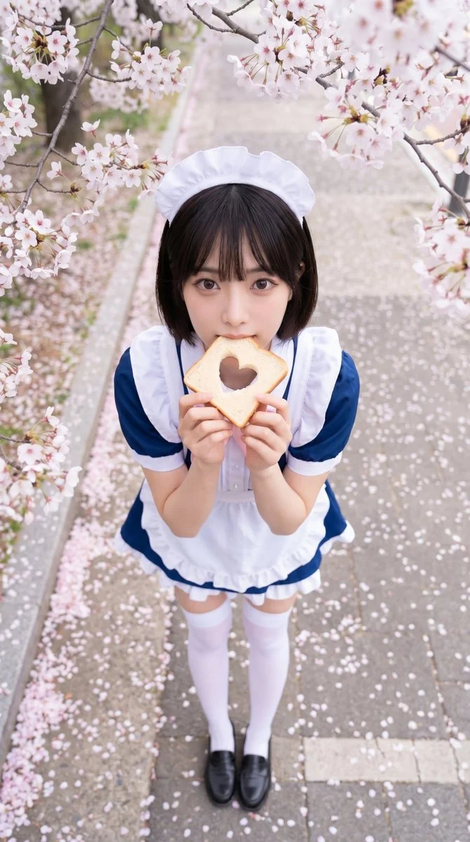 Heart-Shaped Toast Beneath Cherry Blossoms in Soft Spring Light