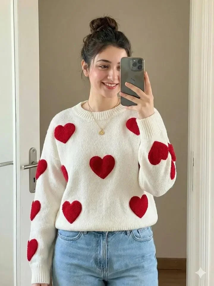 Heartfelt Style: Cozy Vibes in a Chic Selfie