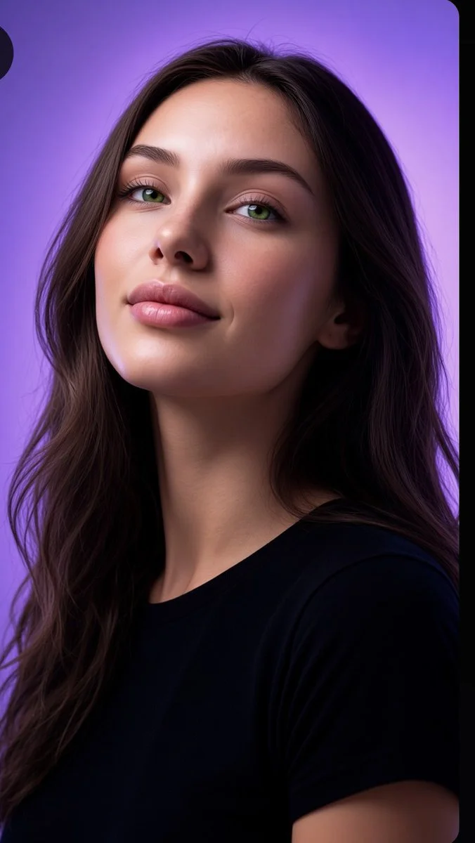 Her quiet confidence shines through simple black cotton shirt
