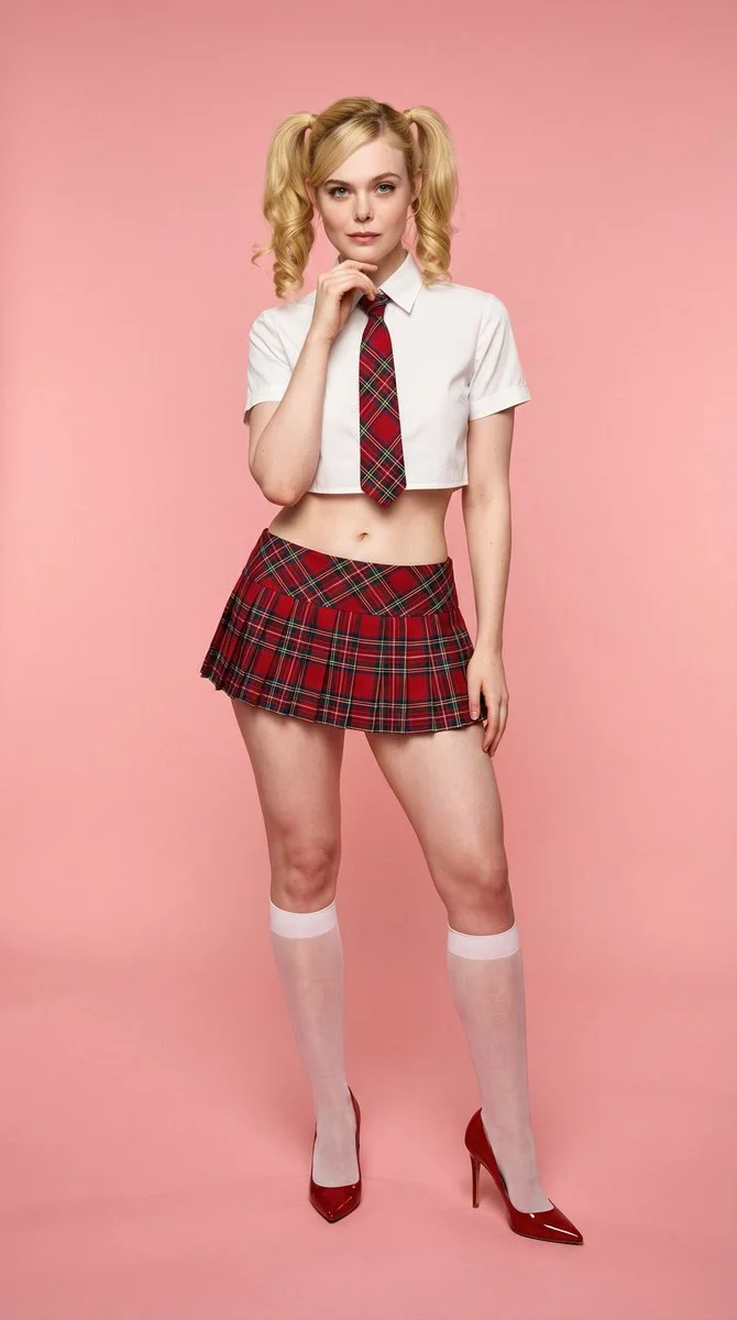 High-Fashion Editorial: Blonde Model in Bold Plaid Outfit on Pink Studio Set