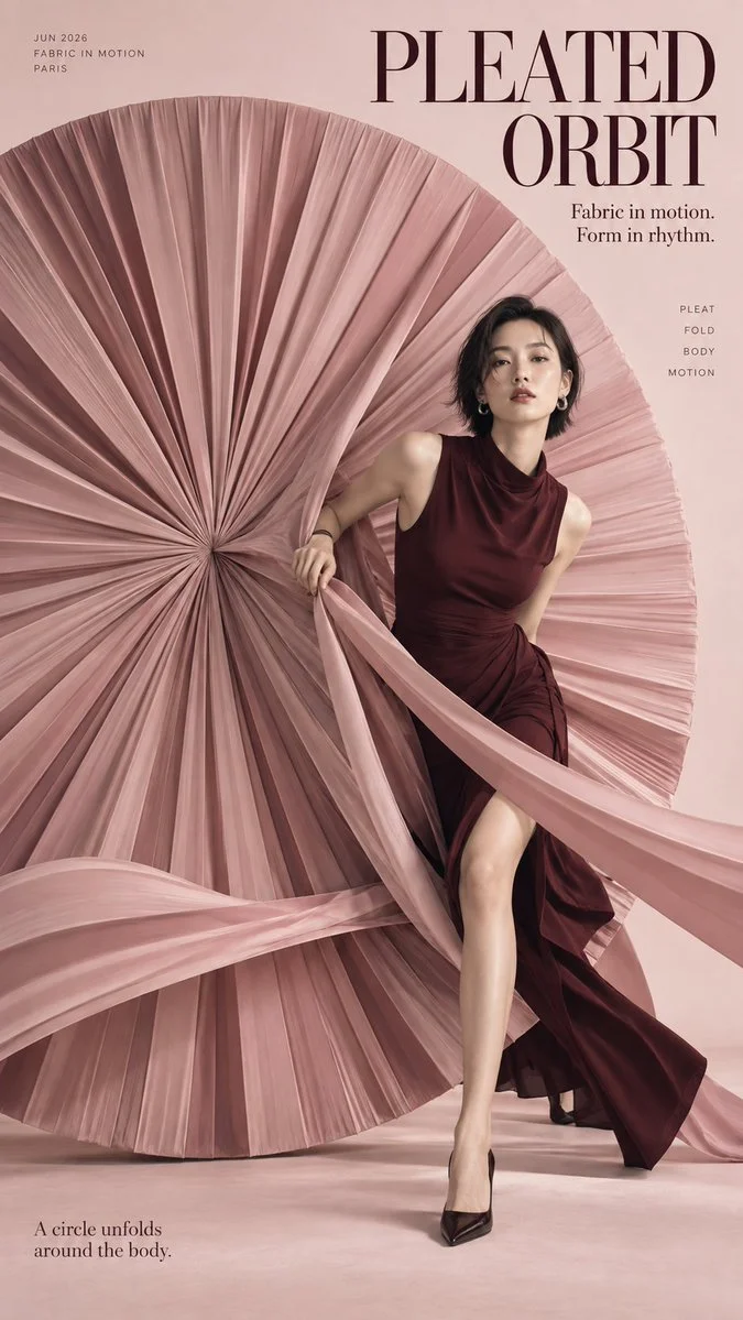 High-Fashion Editorial Posters Featuring Models Interacting with Elegant Circular Forms