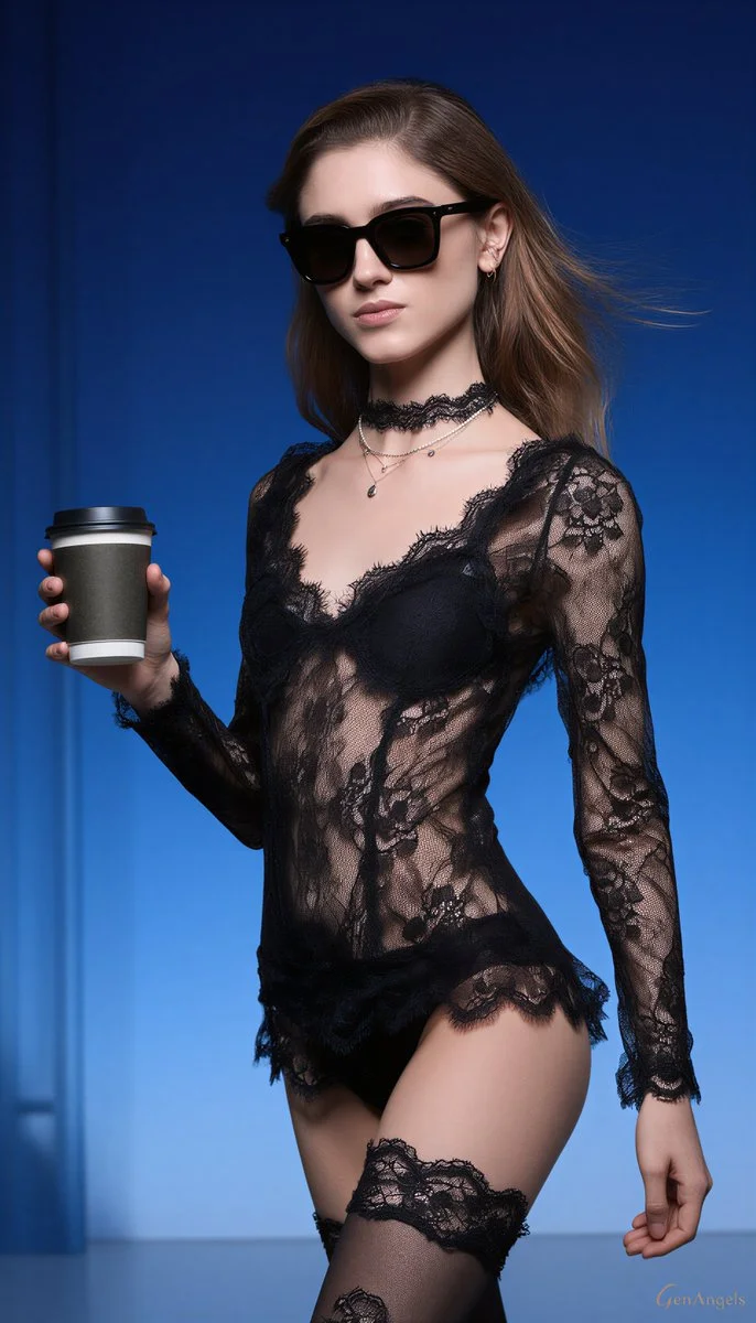 High-fashion meets street edge with coffee cup in hand