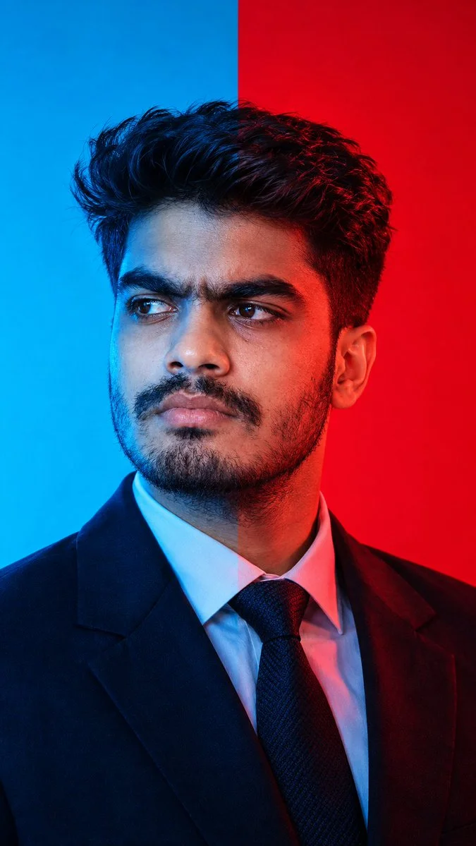 High-fashion portrait with two-tone lighting tells a story