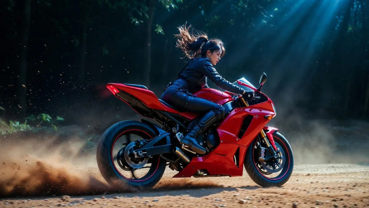 High-Speed Escape: Night Rally on a Red Racing Bike