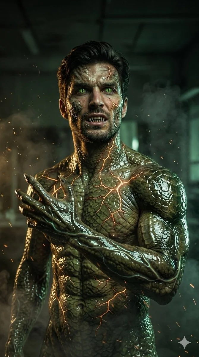 Human-to-Reptile Metamorphosis in Cinematic Detail