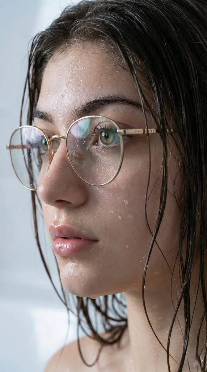 Hyper-Real Wet Portrait with Emerald Gaze