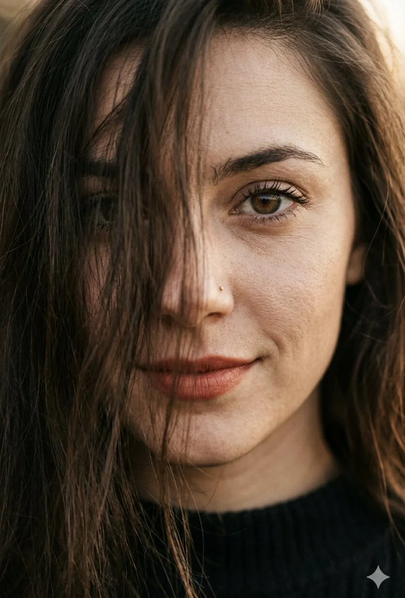 Hyper-Realistic Macro Portrait Highlighting Natural Skin Details