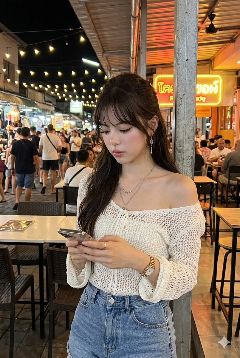 Hyper-Realistic Portrait Amidst Vibrant Nightlife