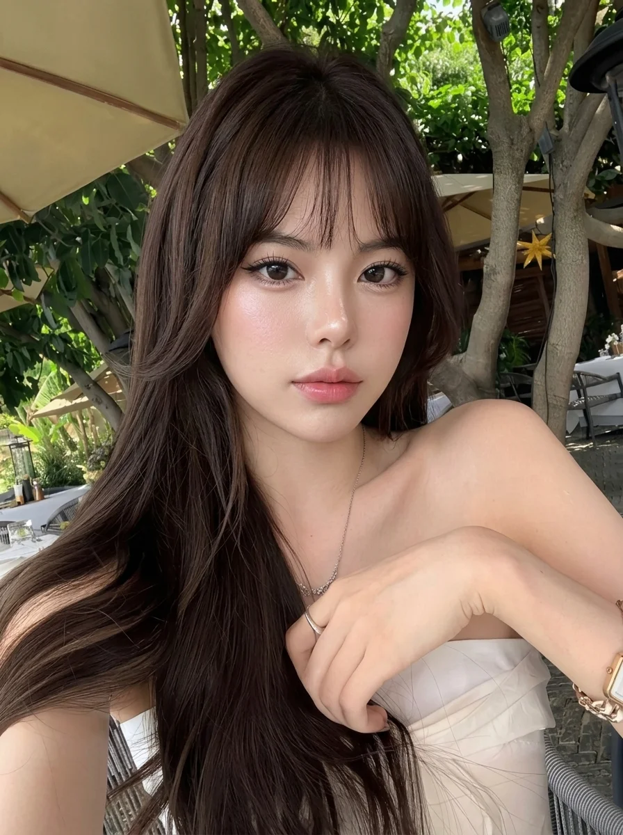 Hyper-Realistic Portrait at Outdoor Cafe in Natural Light