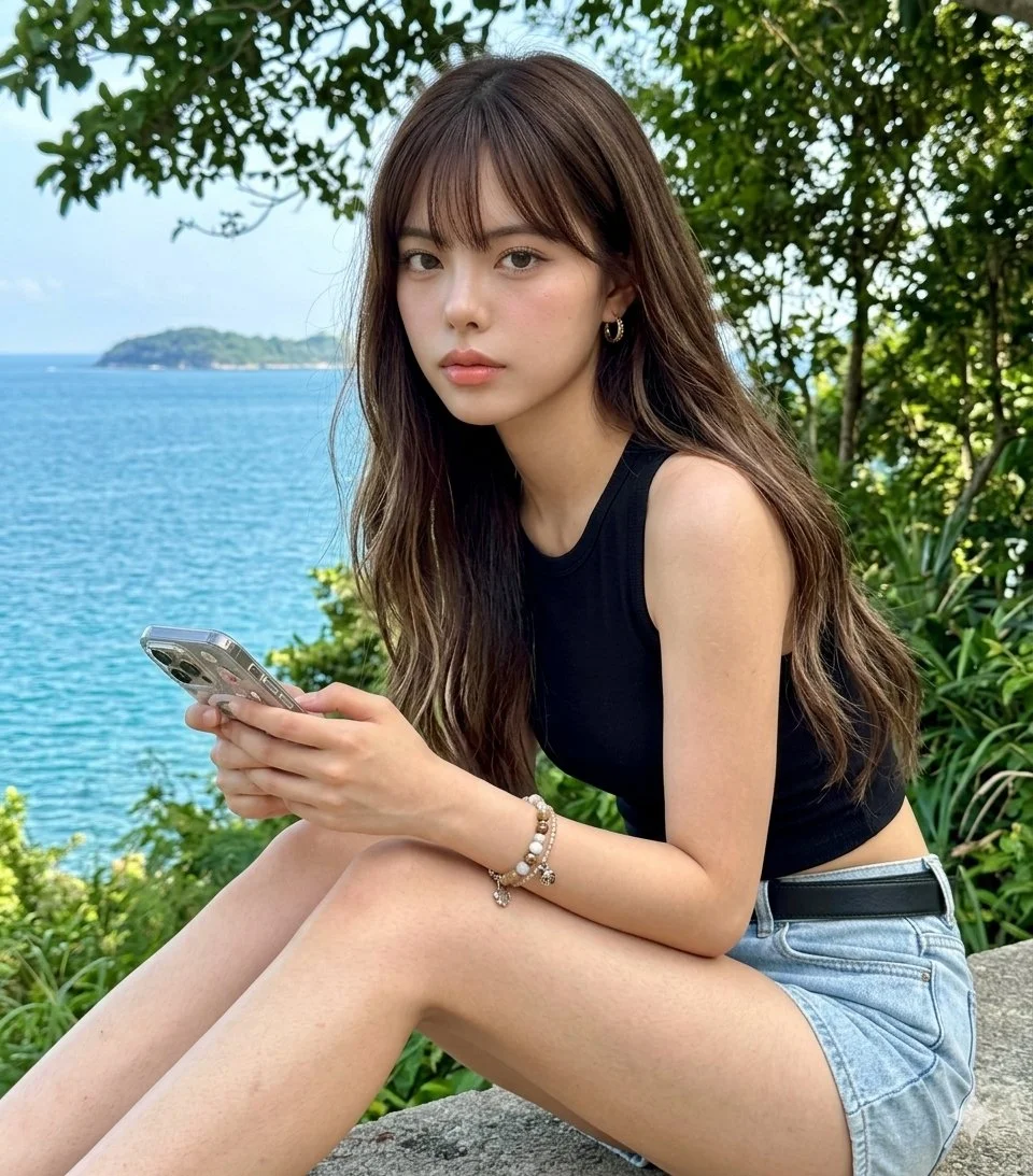 Hyper-Realistic Portrait by the Sea with Modern Smartphone Detail