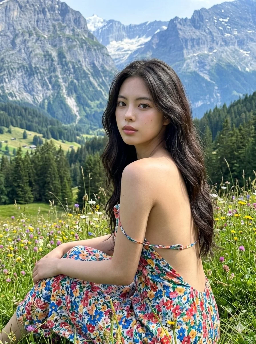 Hyper-Realistic Portrait of a Woman in a Wildflower Meadow