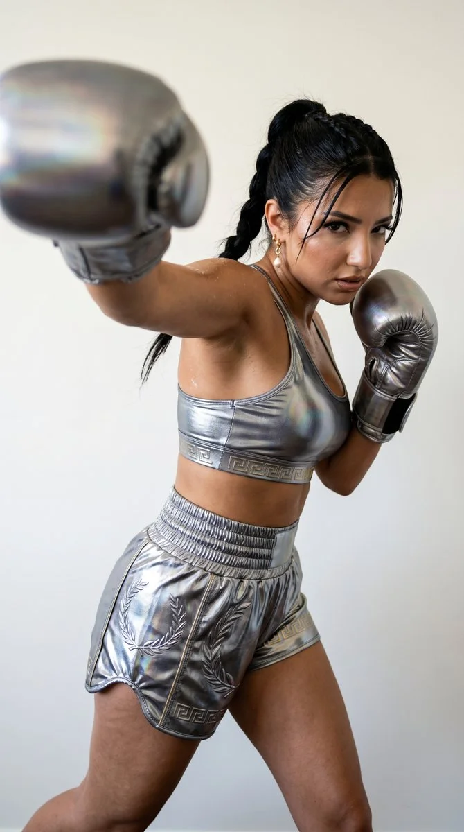 Hyperreal Nike-Style Chrome Warrior Boxing Shot