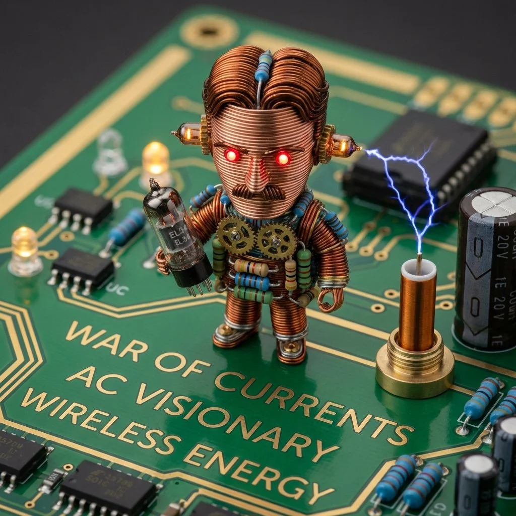 Hyperrealistic 3D Tesla Vinyl Toy Crafted from Copper and Brass