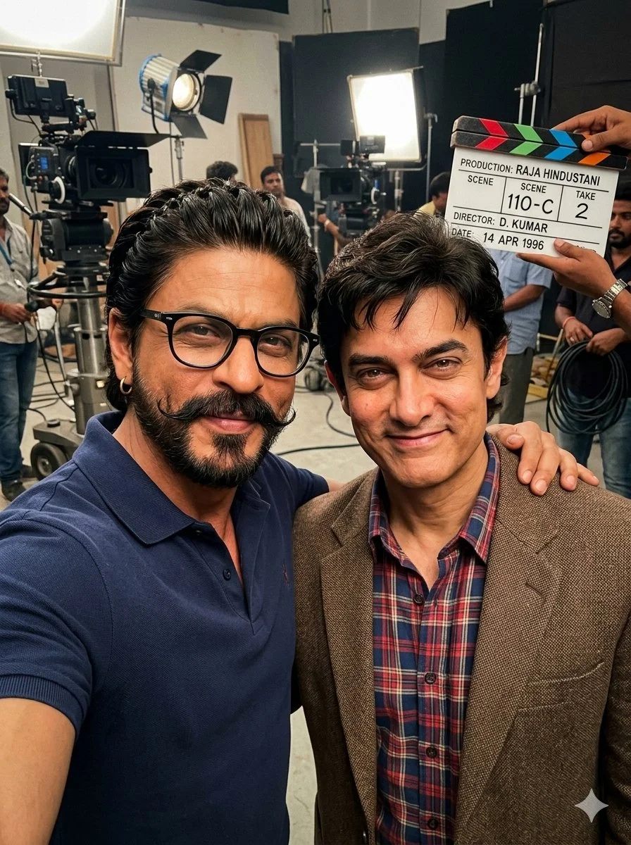 Iconic Bollywood Duo Shah Rukh Khan and Aamir Khan Selfie on Film Set
