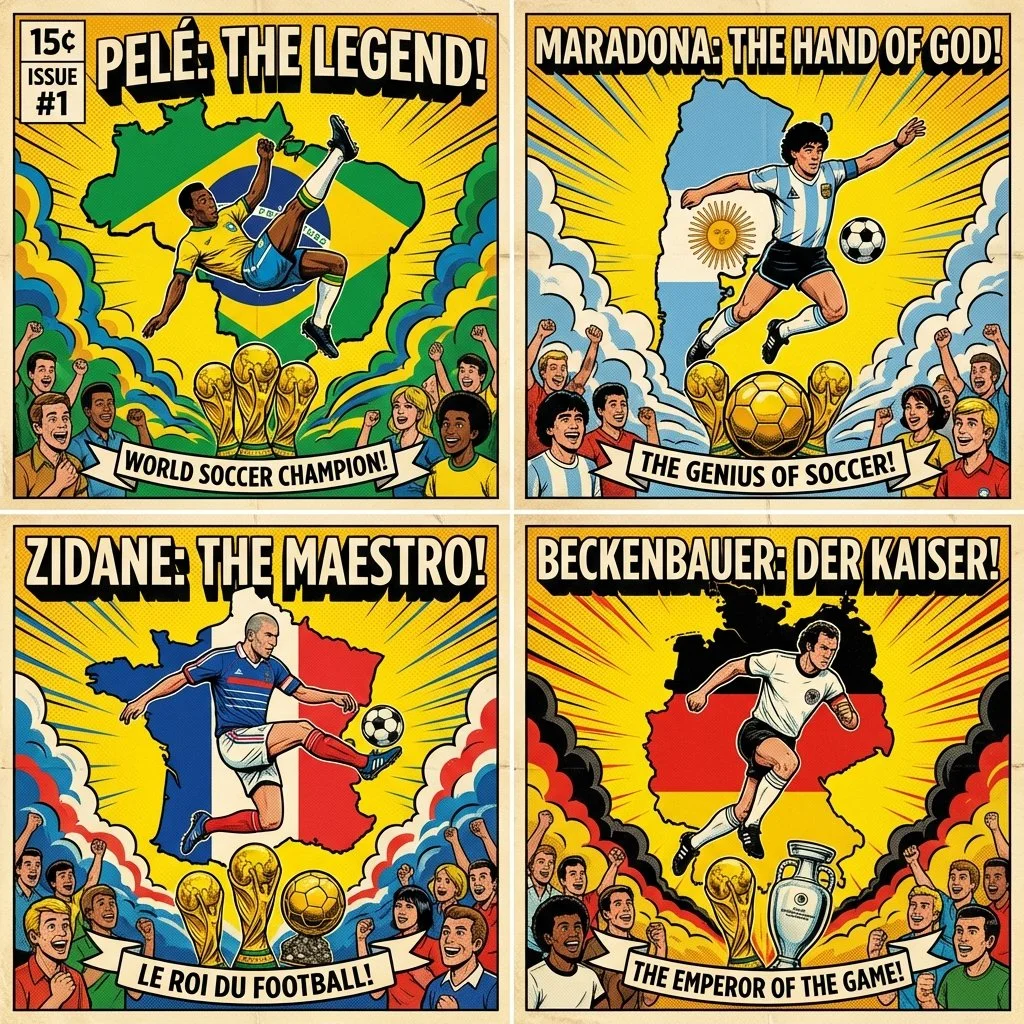 Iconic Soccer Legends in Retro Comic Book Style