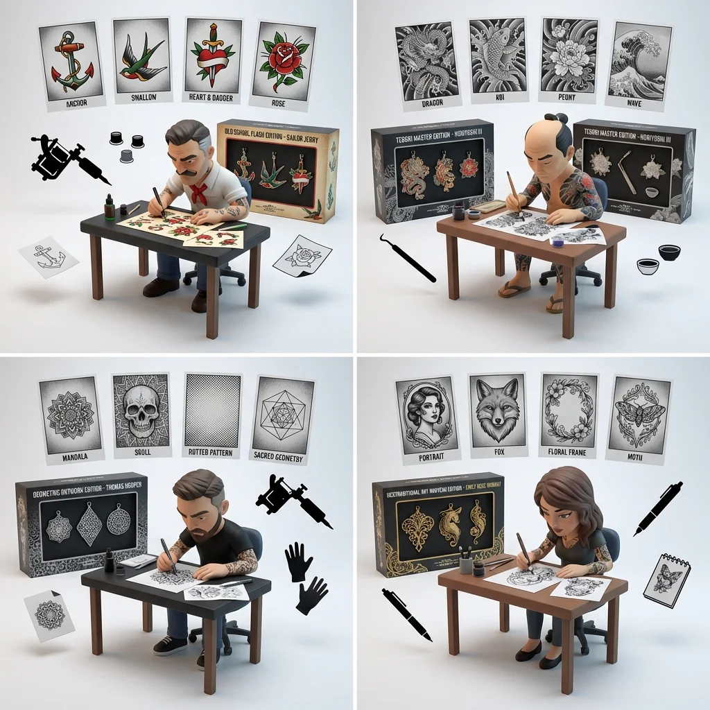 Iconic Tattoo Artists in a 3D Flash Sheet Diorama