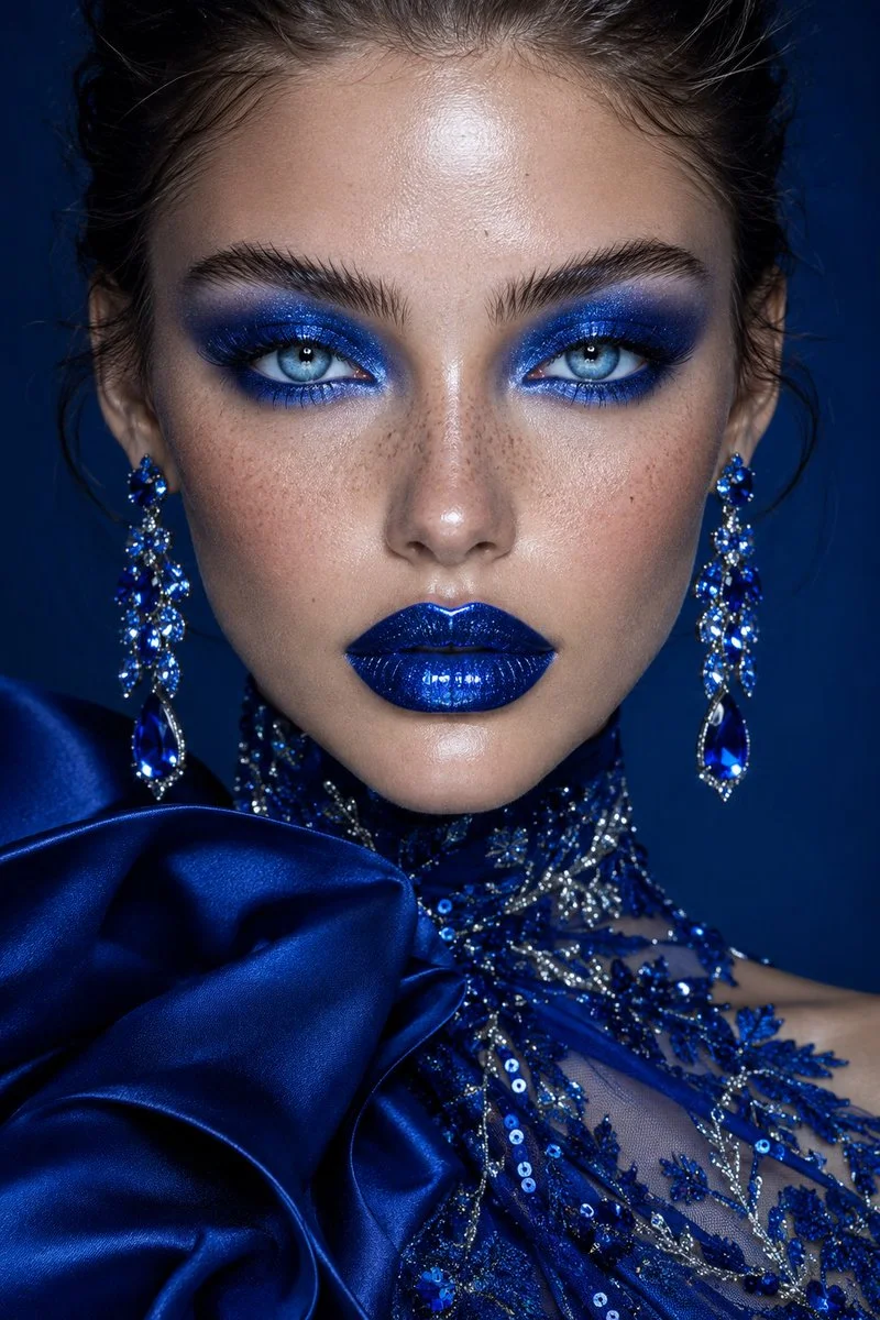 Icy Blue Beauty Editorial: A Portrait of Glittering Elegance
