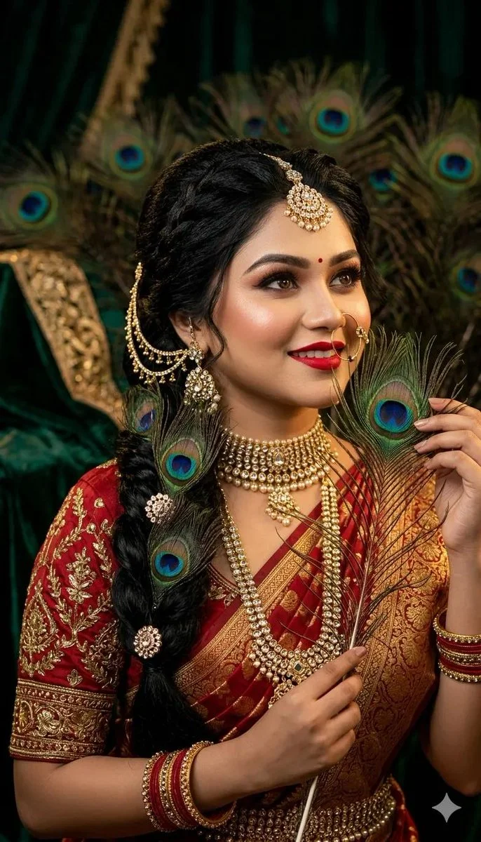 Indian Bridal Elegance with Peacock Feathers