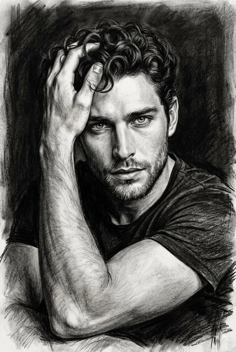 Intense Charcoal Portrait of a Thoughtful Man