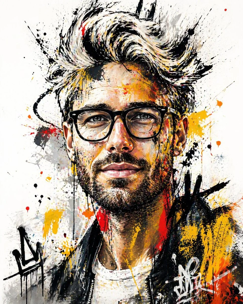 Intense Gaze in Abstract Urban Expressionism