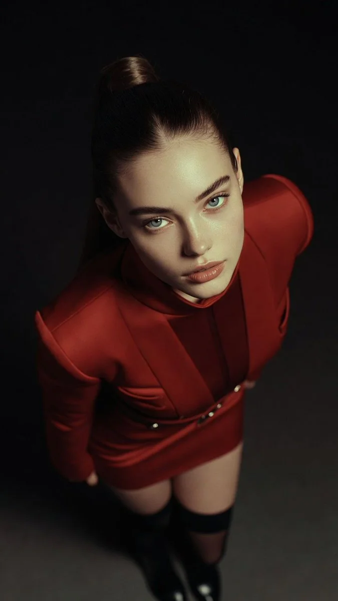 Intense Gaze, Sleek High-Fashion Pose