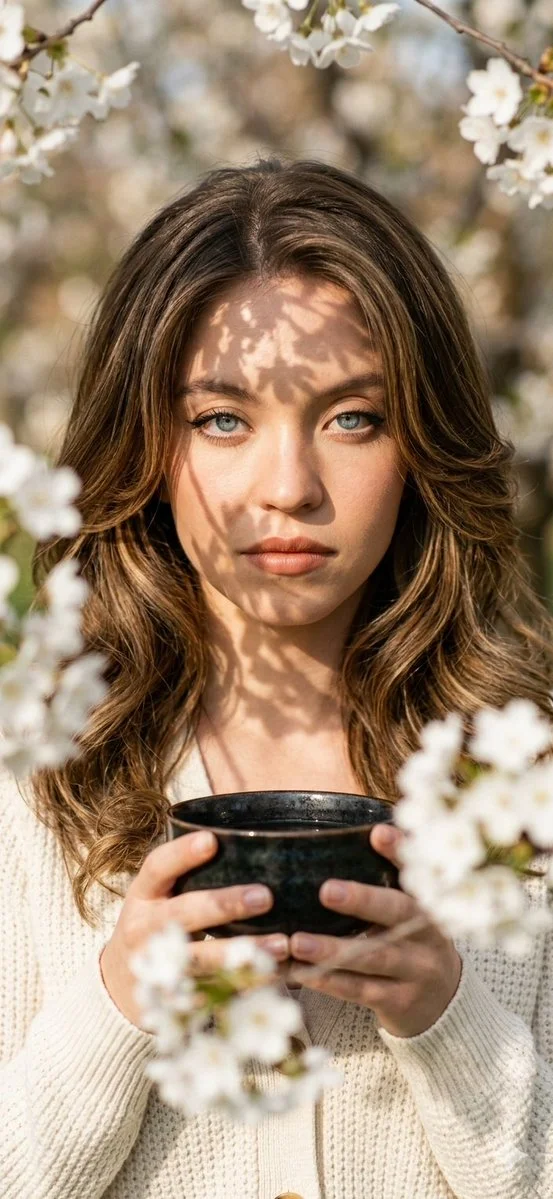 Intense Portrait Amidst Blossoms