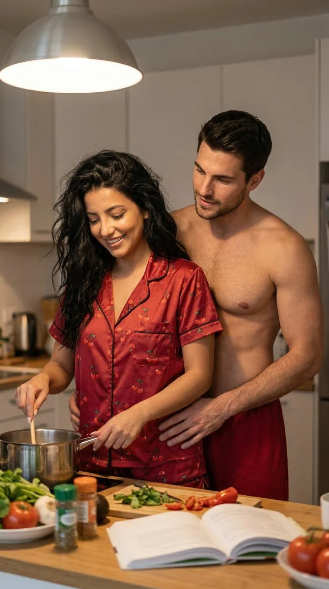 Intimate Evening Cooking in a Cozy Home Kitchen