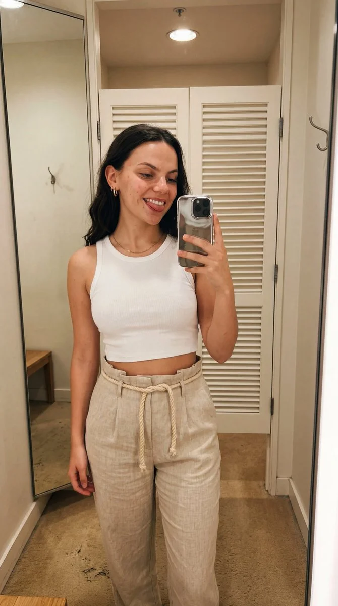 Intimate Fitting Room Portrait with Natural Charm