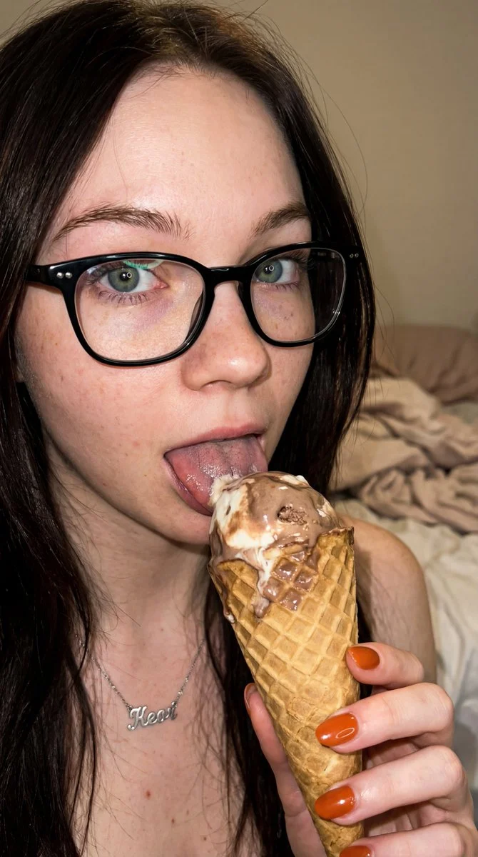 Intimate Macro Portrait of a Woman Savoring Ice Cream