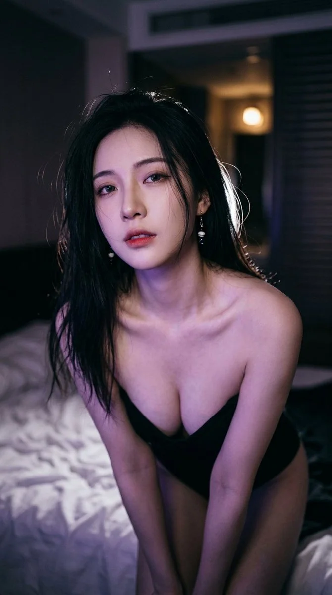 Intimate Night Portrait of East Asian Beauty in Moody Ambient Light