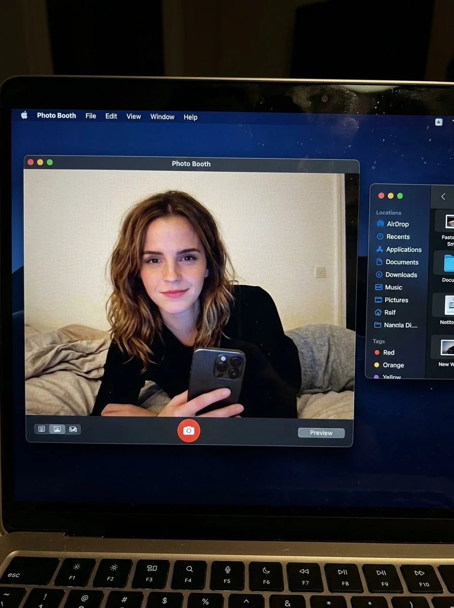 Intimate Nocturnal MacBook Screen Selfie in Dark Mode