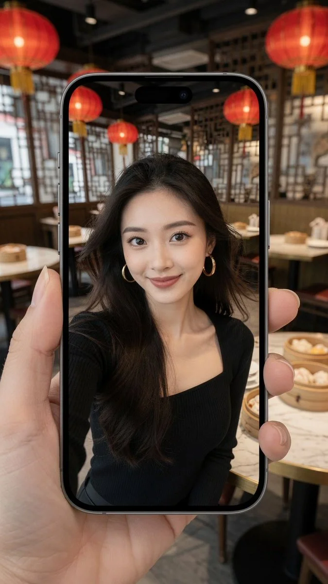 Intimate Poise: A Candid Moment at a Hong Kong Teahouse