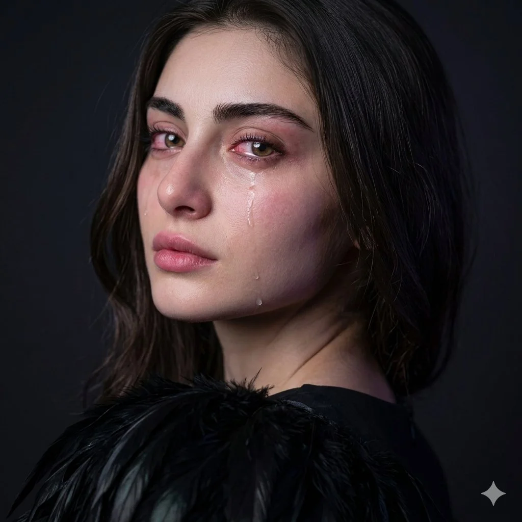 Intimate Portrait of a Tearful Girl Over Shoulder in Soft Cool Light