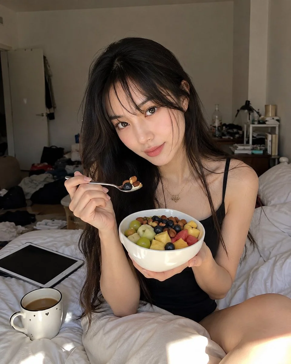 Intimate portrait of a woman with gold necklace and peach makeup