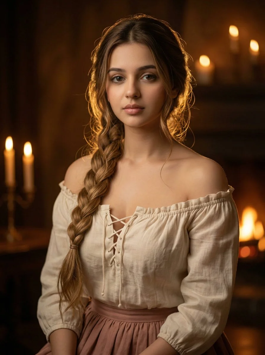 Intimate Portrait of a Young Woman in Rustic Attire