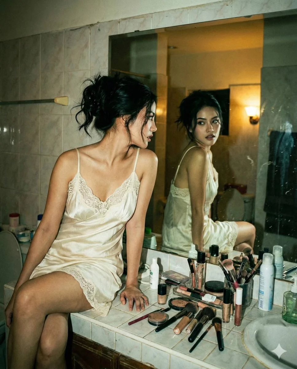 Intimate Reflection: A Candid Bathroom Moment