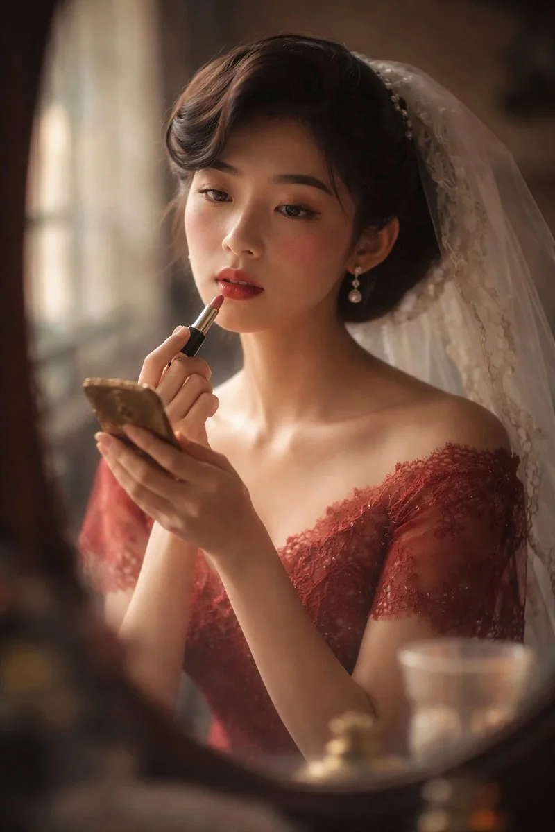 Intimate Reflection: Melancholy and Grace in a Bridal Portrait