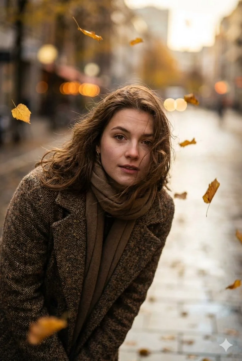 Intimate Street Portrait in Autumn's Embrace