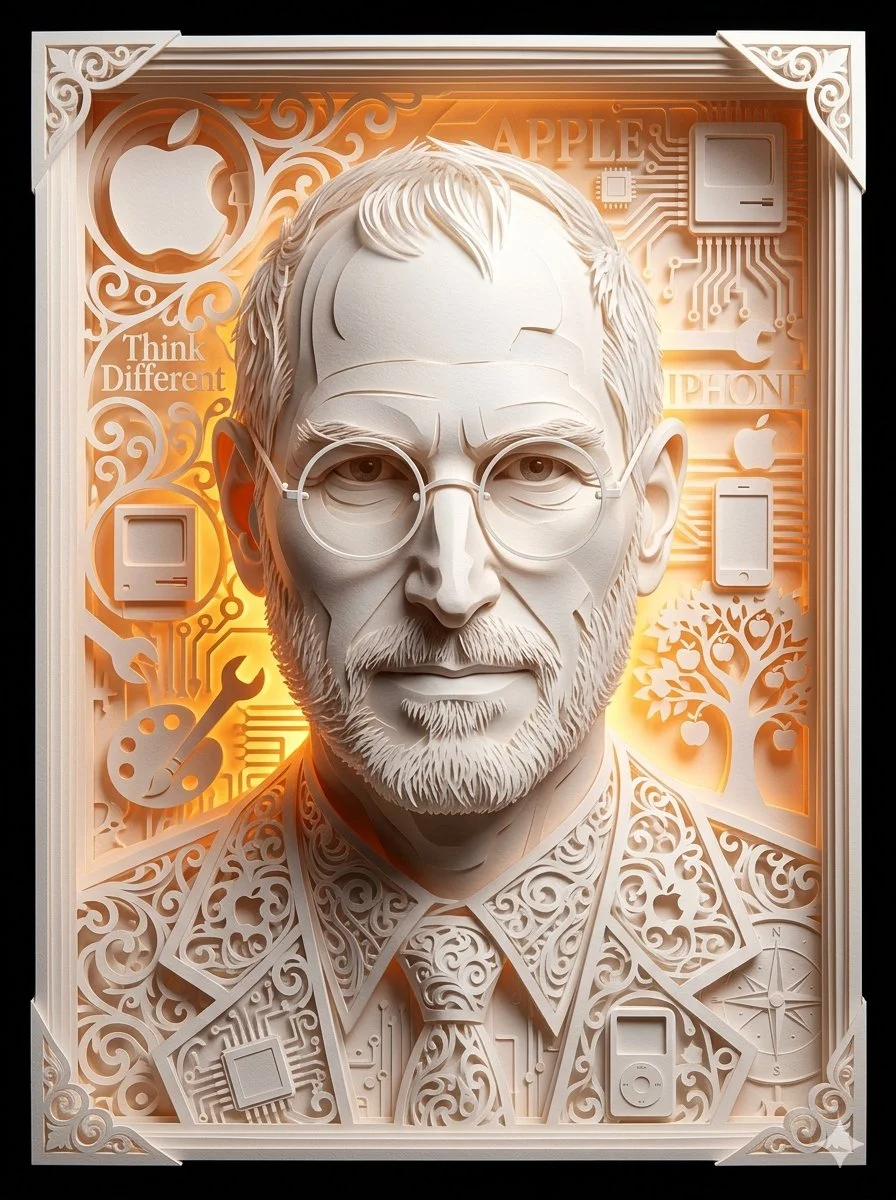 Intricate 3D Paper Portrait Illuminated by Amber Glow