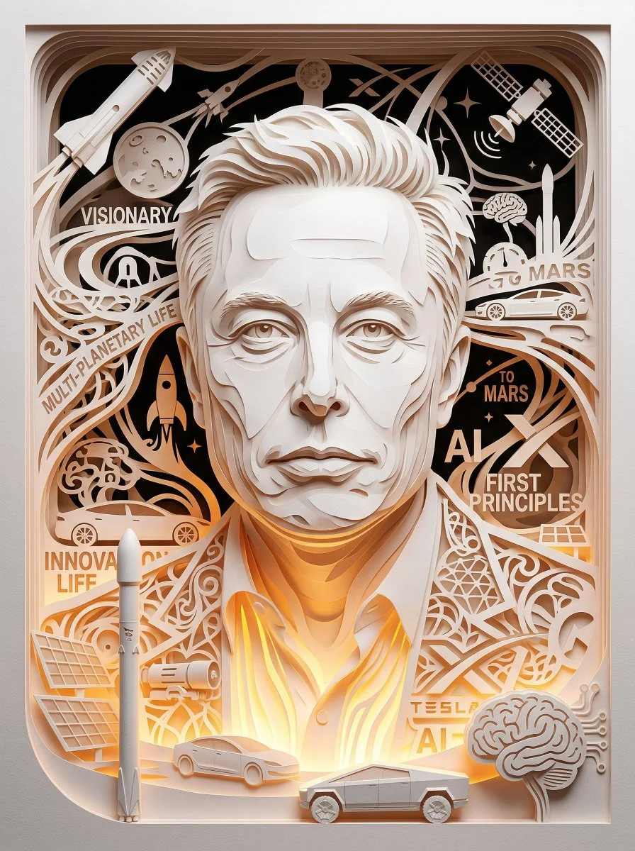 Intricate 3D Paper Portrait Illuminated in Warm Amber Glow