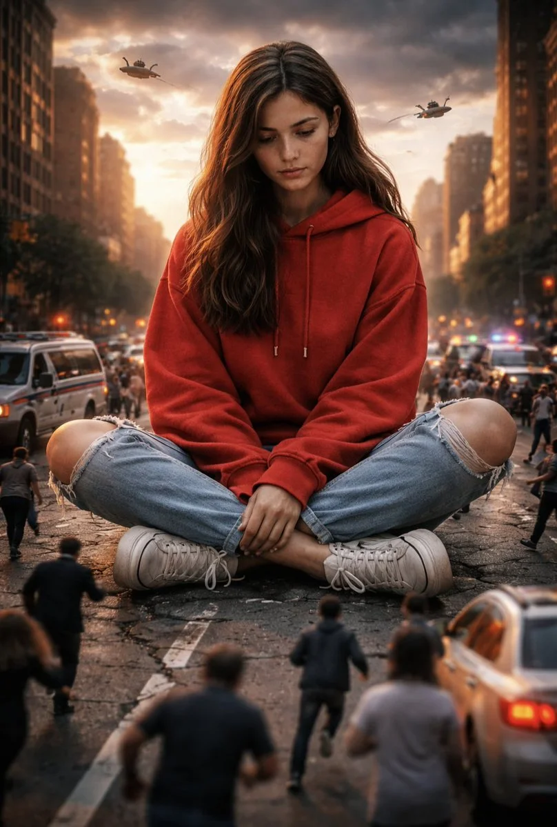 Introspective Colossus at Sunset