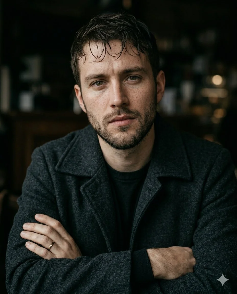 Introspective Gaze in a Dimly Lit Cafe