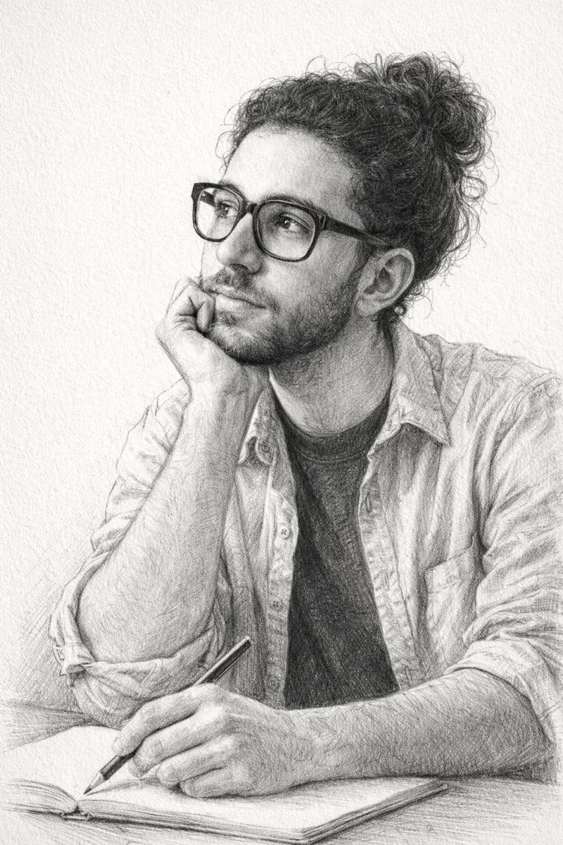 Introspective Moment in a Hand-Drawn Graphite Portrait