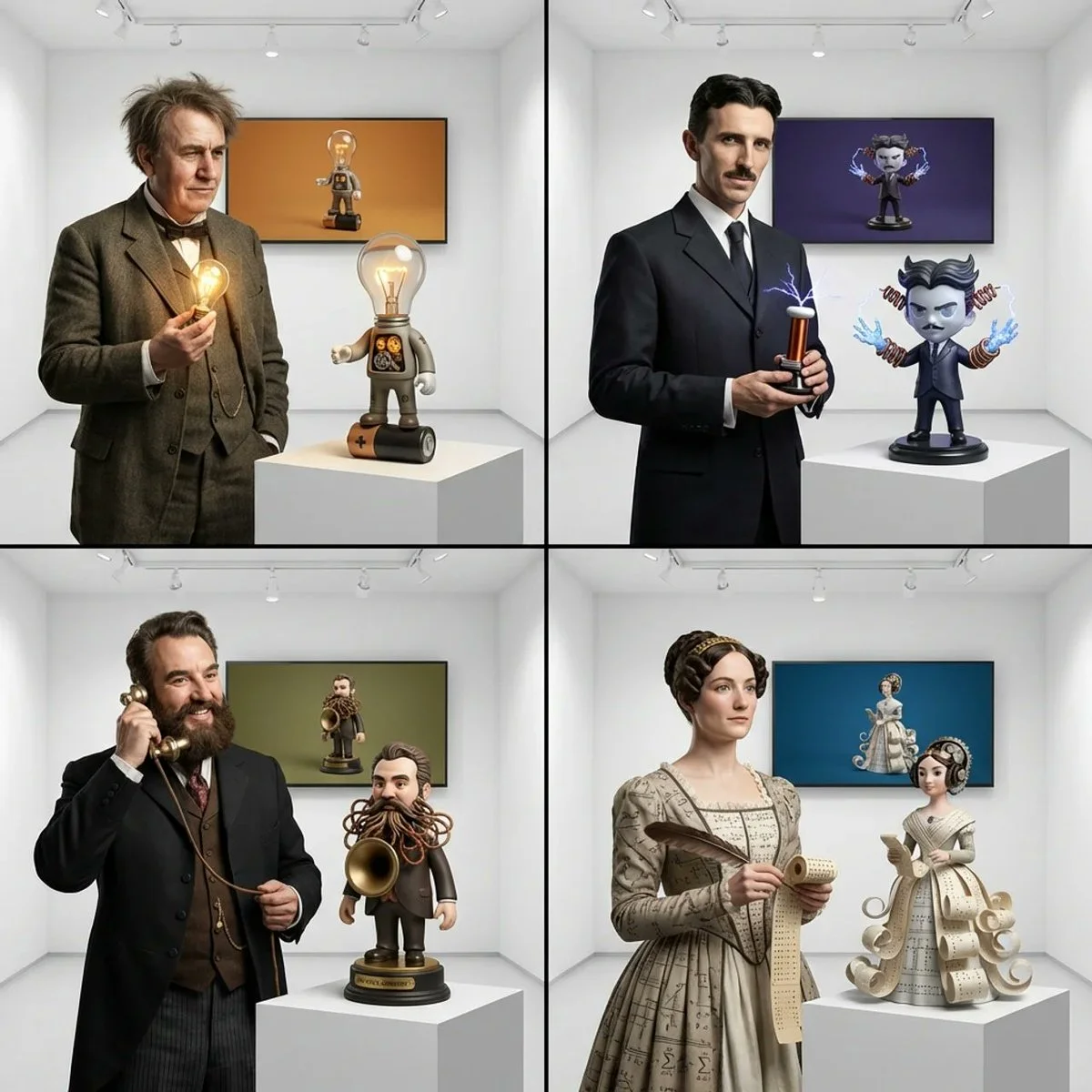 Inventors Reimagined as Designer Art Toys in a Minimalist Gallery