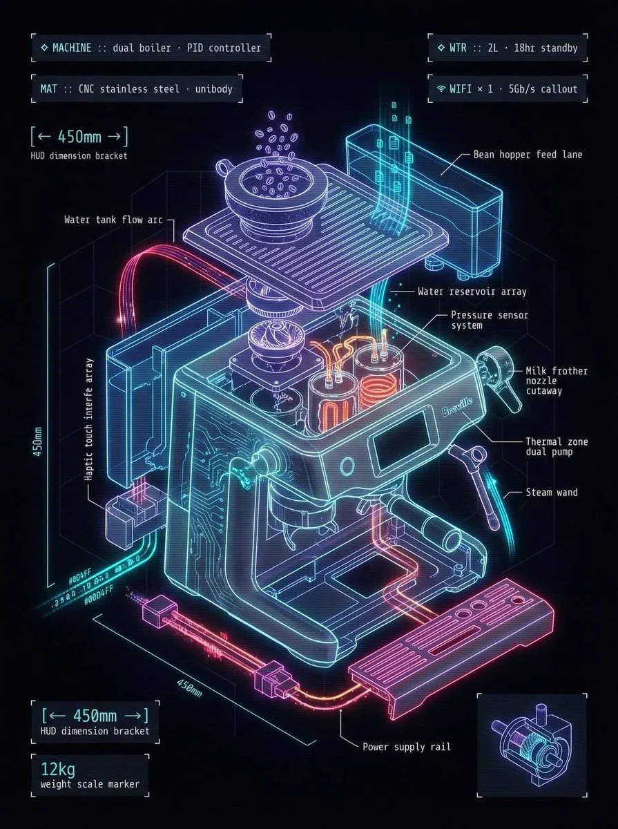Isometric Cyberpunk Teardown of MacBook Pro with Neon HUD