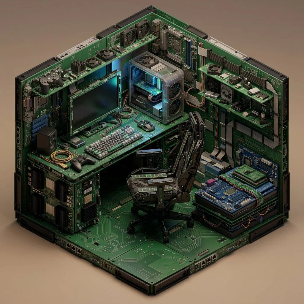 Isometric Gaming Room Crafted from Computer Components