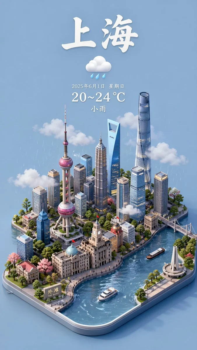 Isometric Weather Miniature of Shanghai Skyline