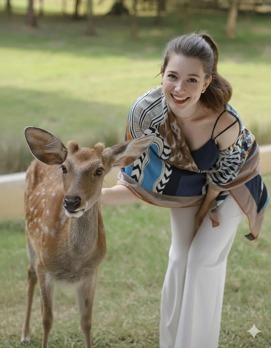 Joyful Connection: Woman and Deer in Harmony