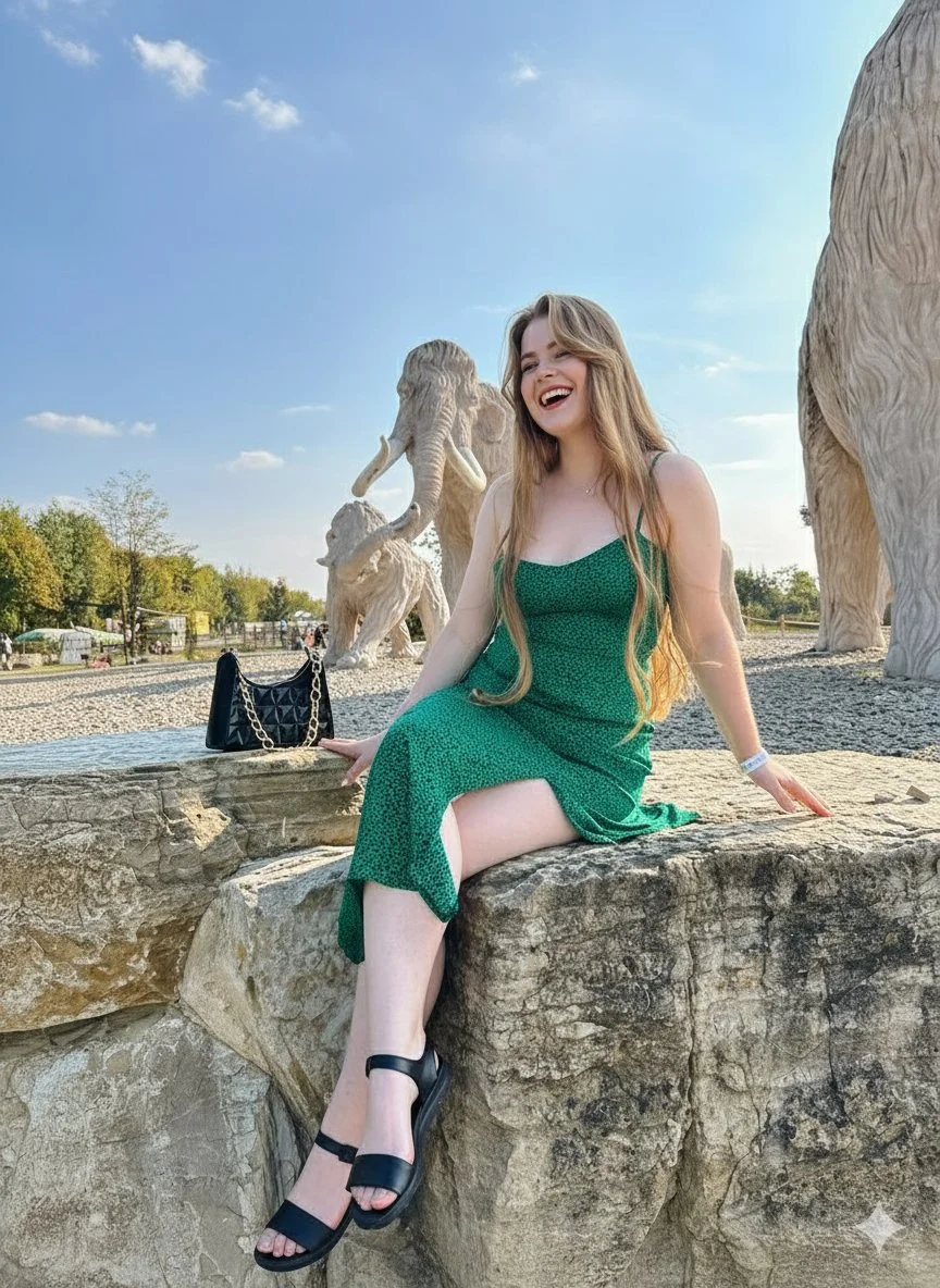 Joyful Elegance Amidst Ancient Giants